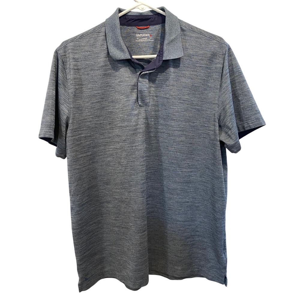 UNTUCKit Performance Polo Shirt Mens Large Golf Heathered Gray Blue Stretch